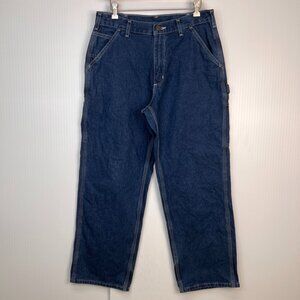 Carhartt Jean Men 32 Carpenter Cargo Pocket Loose Mid 31x29 Zip Denim Work Core